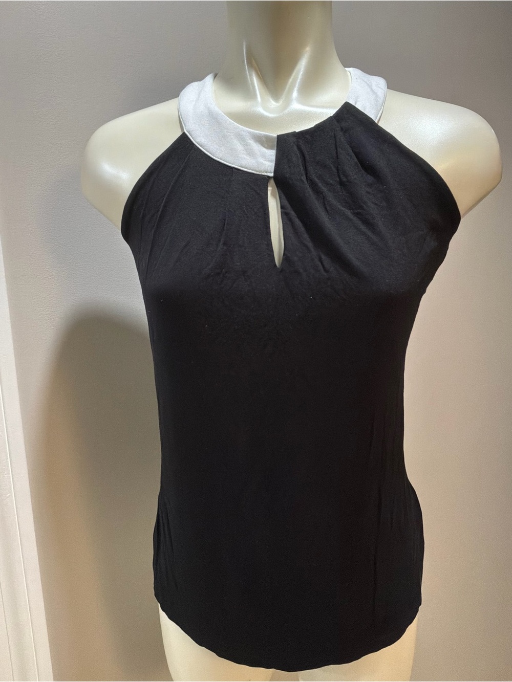 INC International Concepts Black Halter Top with White Neckline